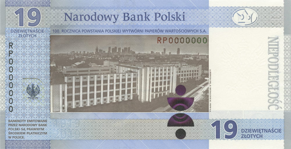 Banknot 19 zł 100-lecie PWPW 2019