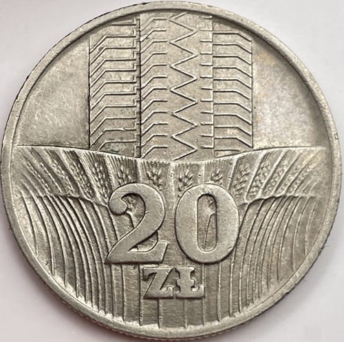 Moneta 20 zł Wieżowiec i kłosy 1973 bz